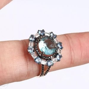 HUGE Aquamarine & topaz gold cocktail ring sz8